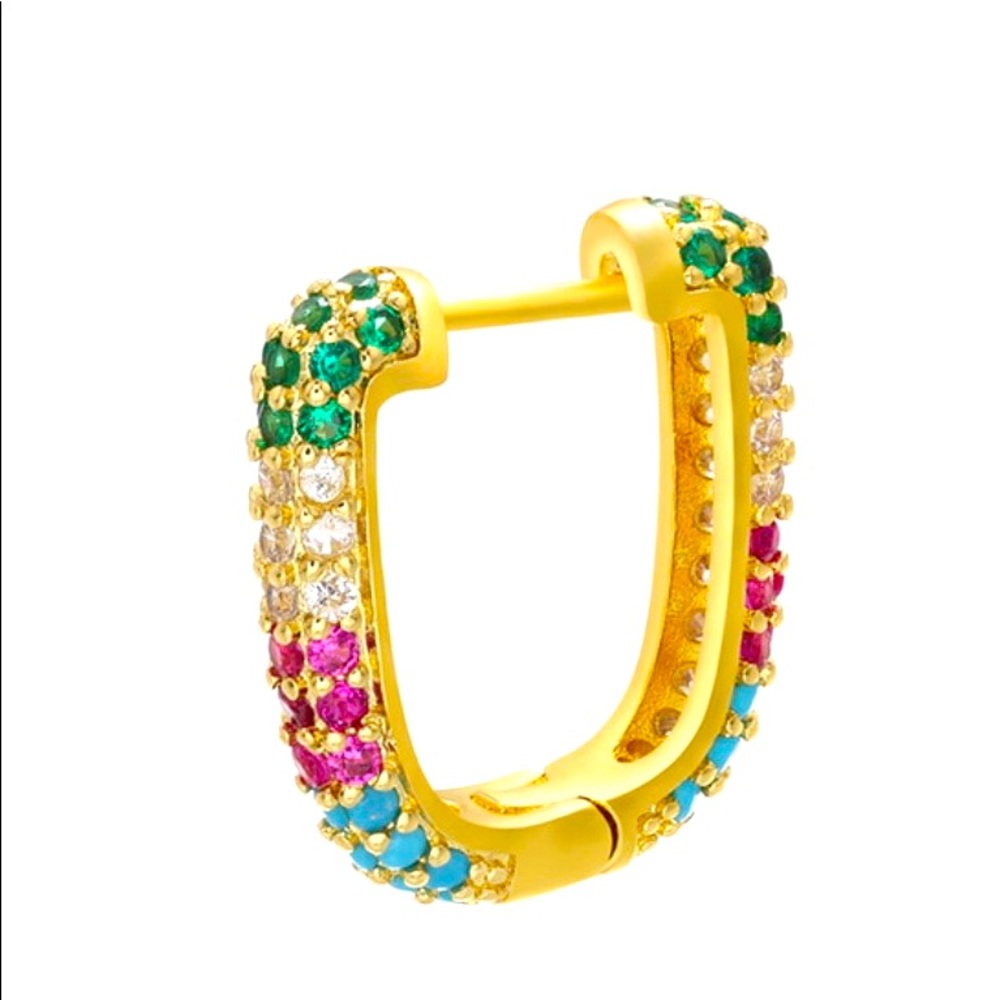 Multicolored Rhinestone Tiny Hoop Earrings